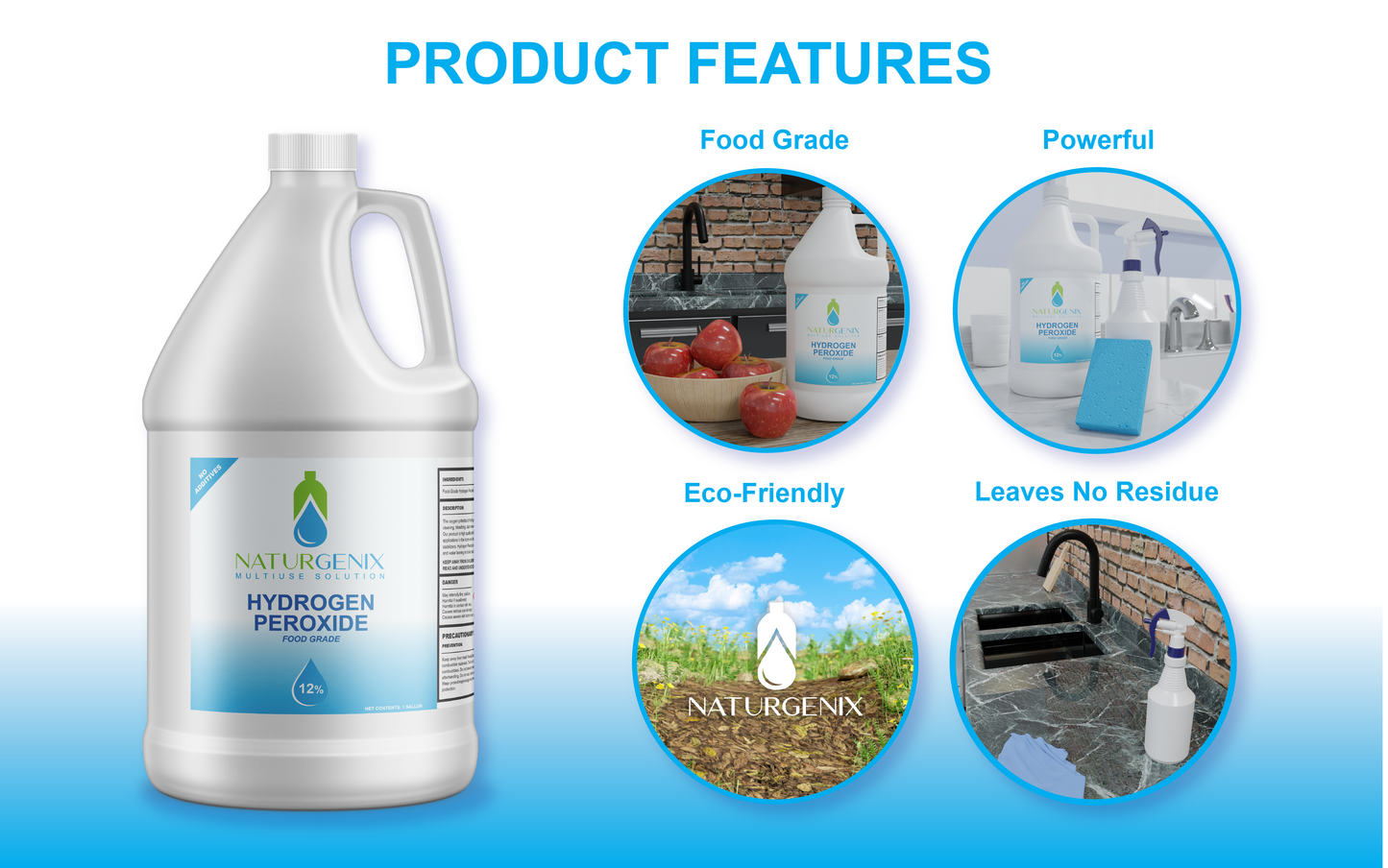 Hydrogen Peroxide 3%, Food Grade, 1-Gallon (128-floz), Multi-Use, Ready-to-Use