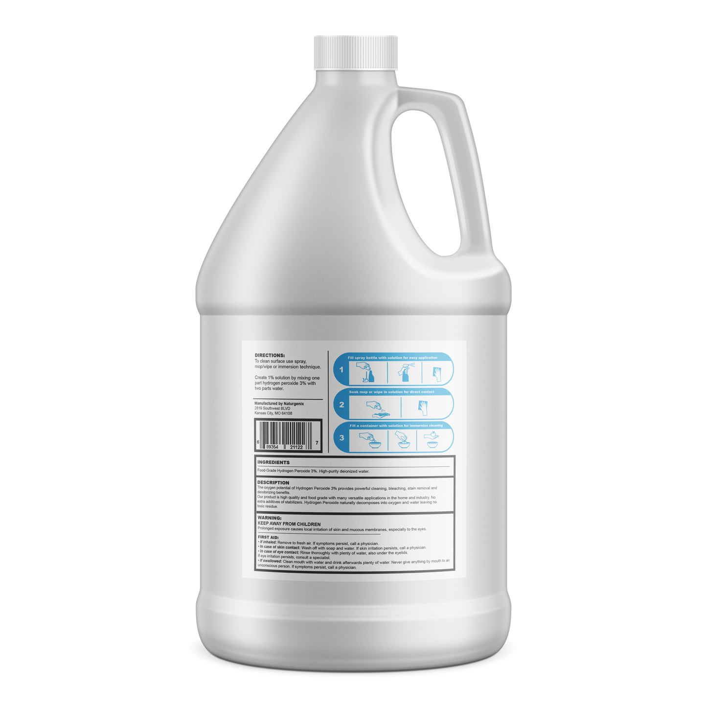 Hydrogen Peroxide 3%, Food Grade, 1-Gallon (128-floz), Multi-Use, Ready-to-Use