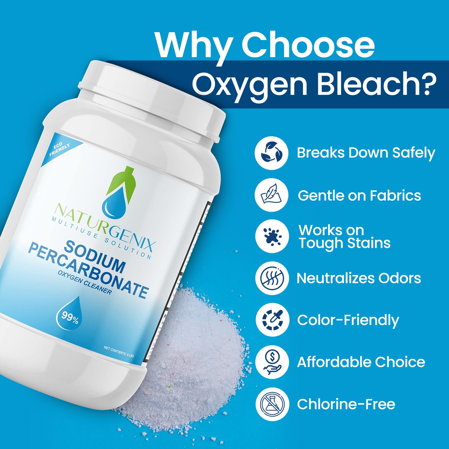 Sodium Percarbonate, 99% Purity, Oxygen Bleach Cleaner, 9-lbs (Pack of 2)